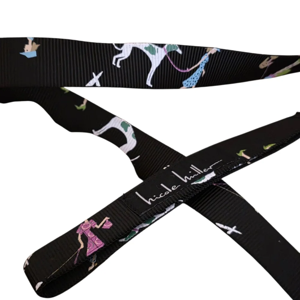 Nicole Miller Black Leash With Dog Walking Print 48